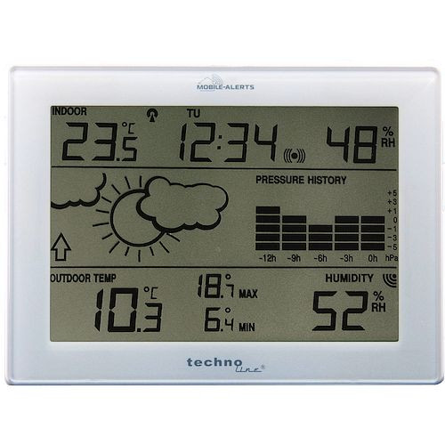 Technoline weerstation, DCF-77 radioklok, afmetingen: 127 x 30 x 171 mm, MA 10410