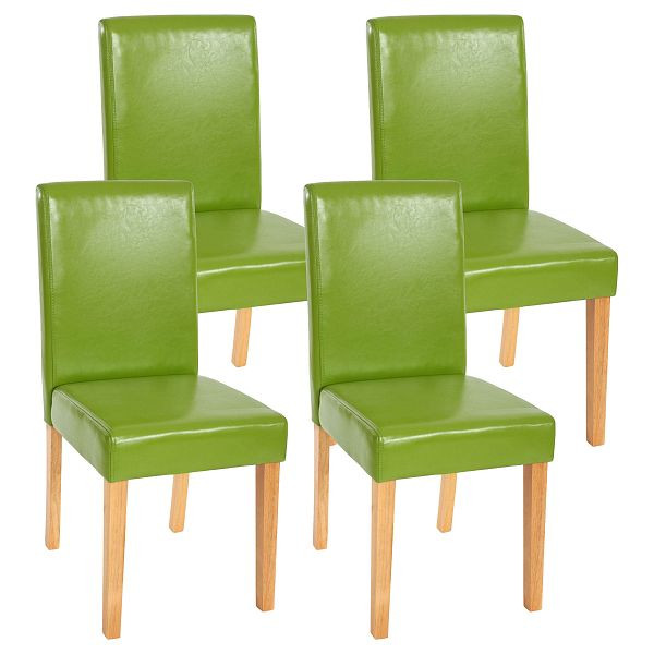 Mendler set van 4 eetkamerstoelen, keukenstoelen, Littau, imitatieleer, groen, lichtgekleurde poten, 33700