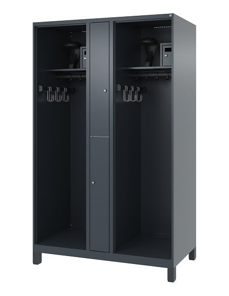 C+P brandweerkast Evolo, model MAXI, 2 compartimenten, H1850B1200T600 mm, antraciet, voeten, 0496315-020 S10007