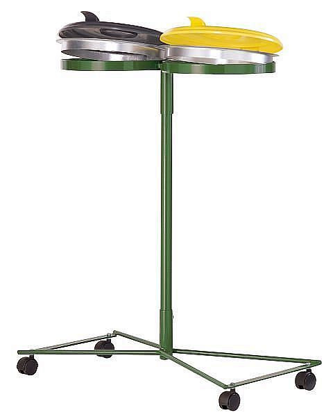 Renner dubbele standaard 70-120 L, verrijdbaar, breedte 880 mm x diepte 430 mm x hoogte 1025 mm, bladgroen, met zwart/geel kunststof deksel, 8014-00PB