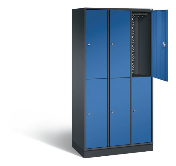 C+P locker, dubbellaags intro, H1950xW920xD490mm, kleur: zwartgrijs / gentiaanblauw, 8270-301 S10032