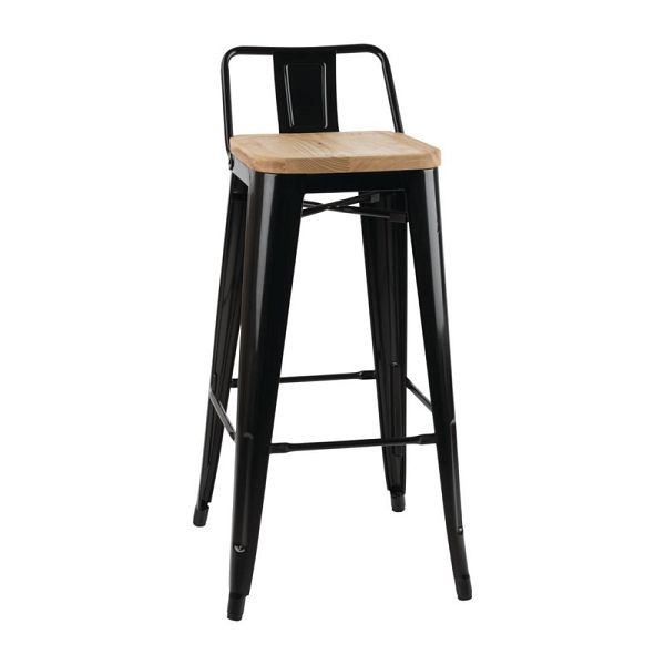 Bolero Bistro hoge barstoel met houten zitting zwart (4 stuks), FB623