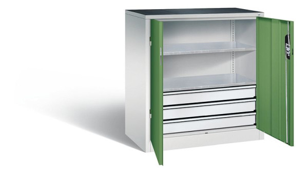 C+P gereedschapskast Acurado, H1000xW930xD500mm, kleur: lichtgrijs / reseda groen, verzonken handgreep, 8821-5035 S10080