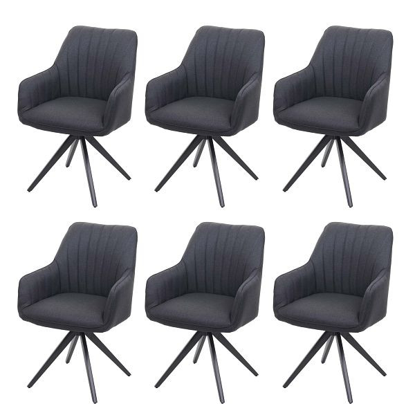 Mendler HWC-H73 set van 6 eetkamerstoelen, keukenstoelen, fauteuils, retro staal stof/textiel, donkergrijs, 6x73955
