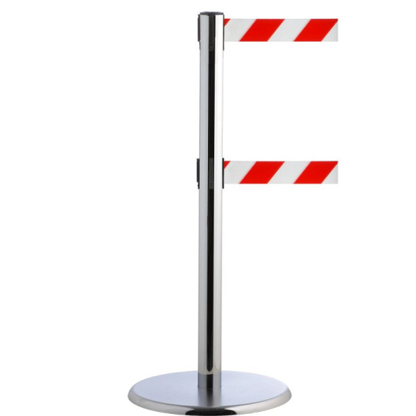 Stein HGS HGS personengeleidingssysteem -P-Line Duo-, chroom, rood/wit diagonaal (gearceerd), met magnetisch banduiteinde, bandlengte: 2 x 4 m, 14151-0504