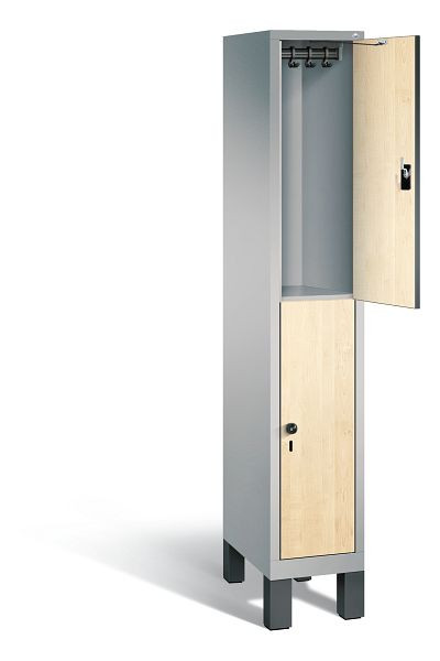 C+P locker dubbeldekker Evolo, H1850xB320xD500mm, kleur: wit aluminium / Donau esdoorn decor, 48310-10 S10107