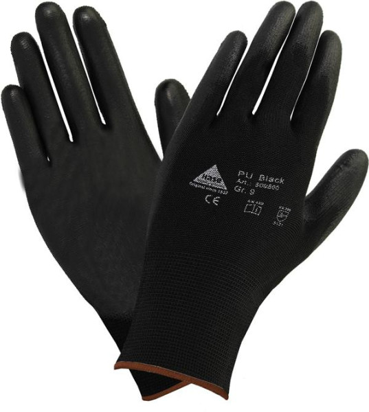 Hase Safety fijngebreide handschoenen met zachte PU-coating, zwart, maat: 8, VE: 10 paar, 509560-8