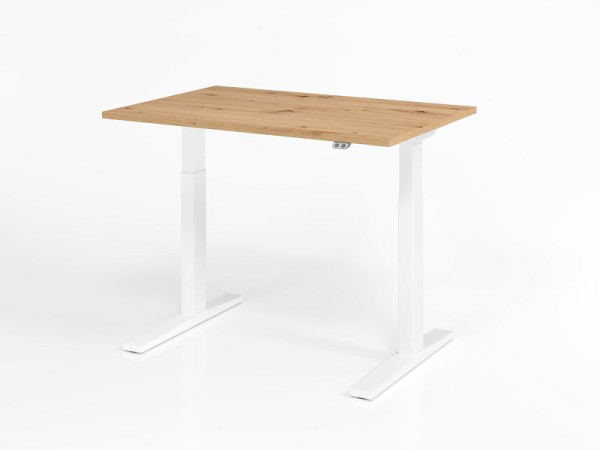 Hammerbacher bureau XMKA12, 120 x 80 cm, blad: knoestig eiken, 25 mm dik, ABS dikke rand, rechthoekige vorm, wit, VXMKA12/R/W