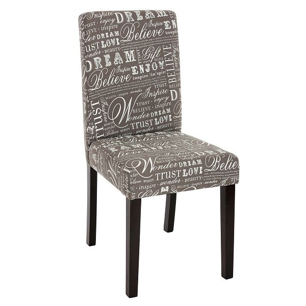 Mendler set van 2 eetkamerstoelen, keukenstoelen, Littau, textiel met opschrift, grijs, donkere poten, 33696