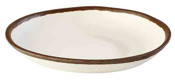 APS bord -CROCKER-, Ø 20,5 cm, hoogte: 3 cm, 0,5 liter, melamine, crème, met bruine rand, 84575