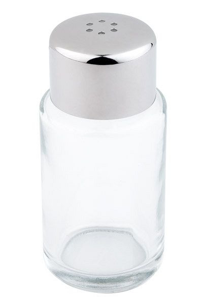 APS Zout-/peperstrooier, Ø 4 cm, hoogte: 9 cm, glas, roestvrijstalen deksel, gepolijst, 6 gaten (elk Ø 1,85 mm), 40311