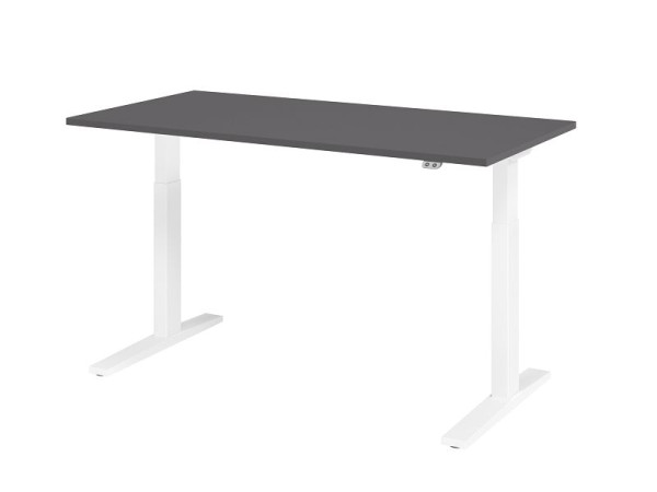 Hammerbacher bureau XMKA16, 160 x 80 cm, blad: grafiet, 25 mm dik, ABS dikke rand, rechthoekige vorm, wit, VXMKA16/G/W