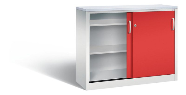 C+P dressoir met schuifdeuren Acurado, H1000xB1200xD400mm, kleur: lichtgrijs / vuurrood, beugelgreep, 2046-00 S10208