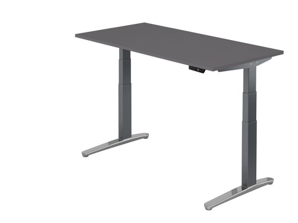 Hammerbacher zit-sta bureau elektrisch 160x80cm grafiet/grafiet aluminium gepolijst, rechthoekige vorm, VXBHM16/G/GC