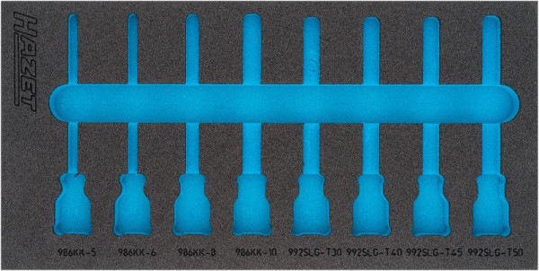 Hazet 2-componenten zachtschuim inleg, voor 163-468/8 Afmetingen / lengte: 342 mm x 172 mm Organisatiesysteem maat: 1/3 (342 x 172 mm), 163-468L