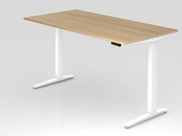 Hammerbacher elektrisch zit-sta bureau 200x100cm eiken/wit, rechthoekige vorm, VXBHM2E/E/WW