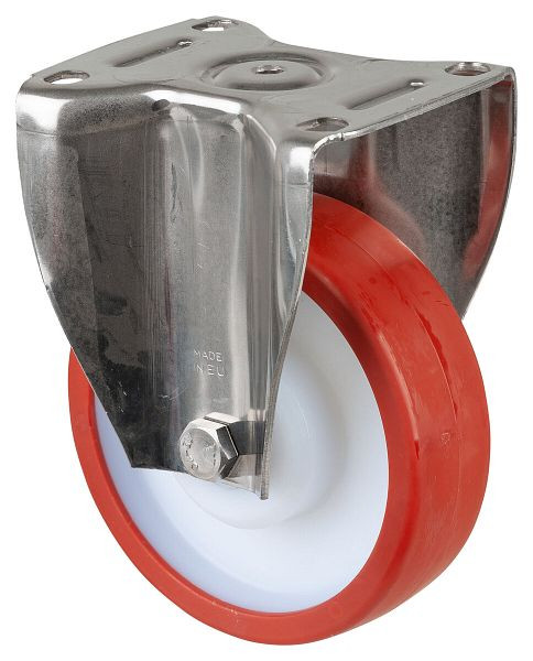 BS Rollen RVS zwaarlastwiel, bokwiel, breedte 45 mm, Ø150 mm, tot 600 kg, rood polyurethaan, kunststof behuizing, RVS rollager, HS110.B28.150