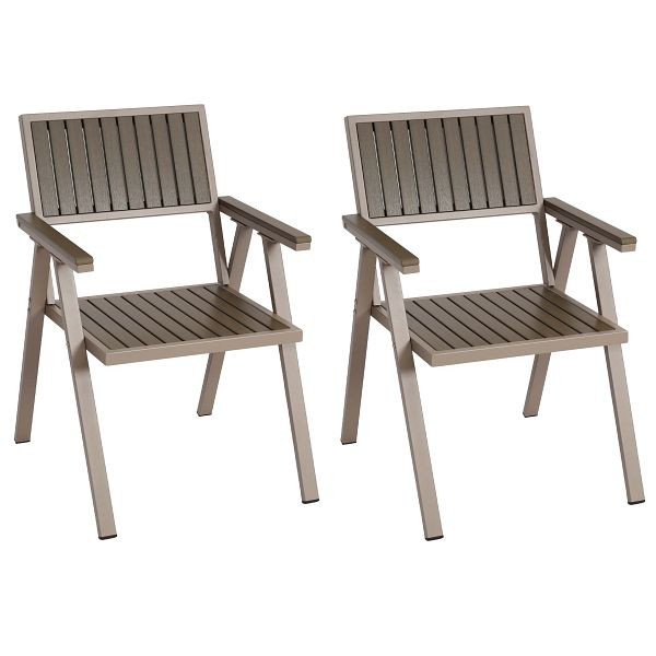 Mendler HWC-J95 tuinstoel set van 2, balkonstoel, outdoor coating, aluminium polywood, frame champagne, grijs, 84860