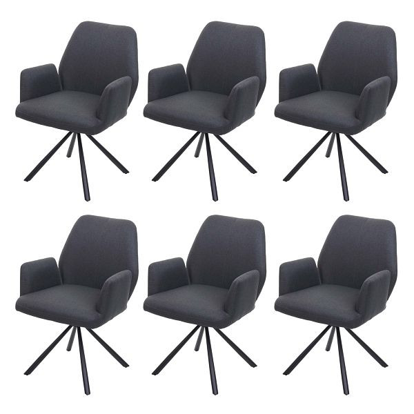 Mendler HWC-H71 set van 6 eetkamerstoelen, keukenstoelen, fauteuils, draaibare auto-position stof/textiel staal, donkergrijs, 6x73939