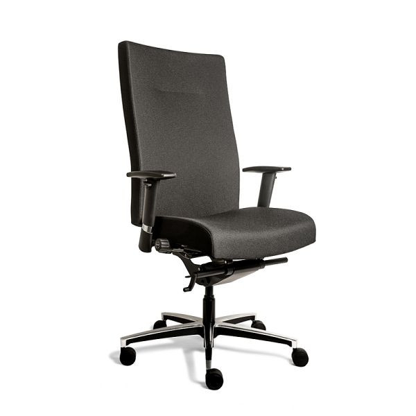 Lüllmann bureaudraaistoel XL met armleuningen, gestoffeerd, lendensteun, aluminium onderstel, zwart, 210440