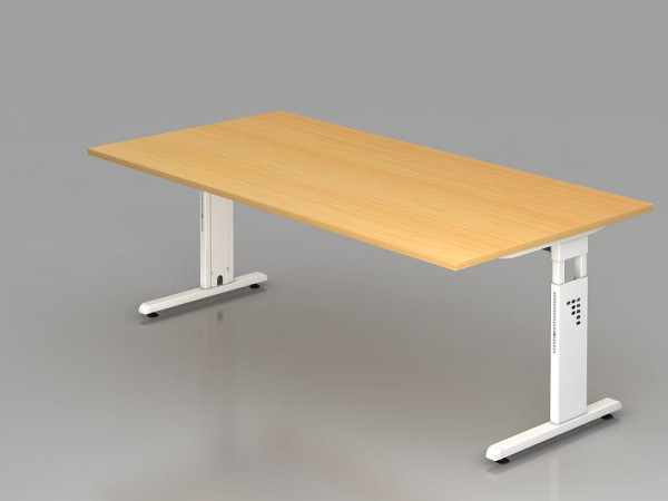 Hammerbacher bureau C-poot 200x100cm beuken/wit, werkhoogte 65-85 cm, VOS2E/6/W