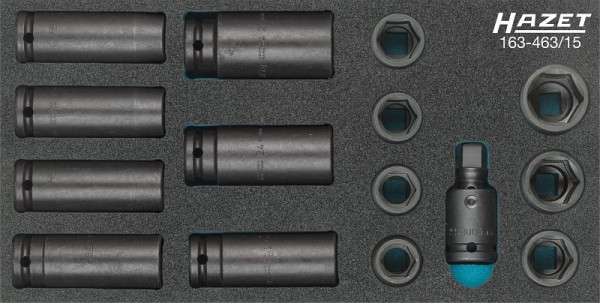 Hazet impact, dopsleutelset machineschroevendraaier, hol vierkant 12,5 mm, buitenzeskant trekprofiel, 163-463/15