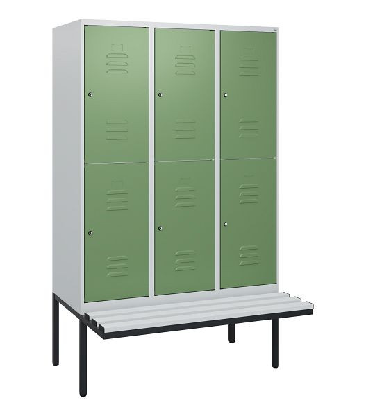 C+P dubbeldekskast Classic PLUS, 3 compartimenten, 1950x1200x815mm, 7035/6011, cilindersloten, zwevende zitting, 0803405-32 S10081