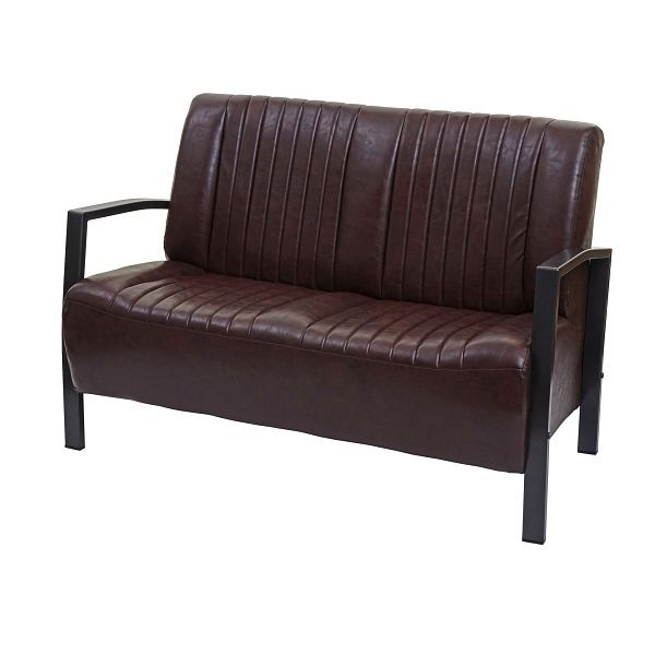 Mendler 2-zits bank HWC-H10, 2-zits bank, metaal kunstleer industrieel design, vintage bruin, 72472