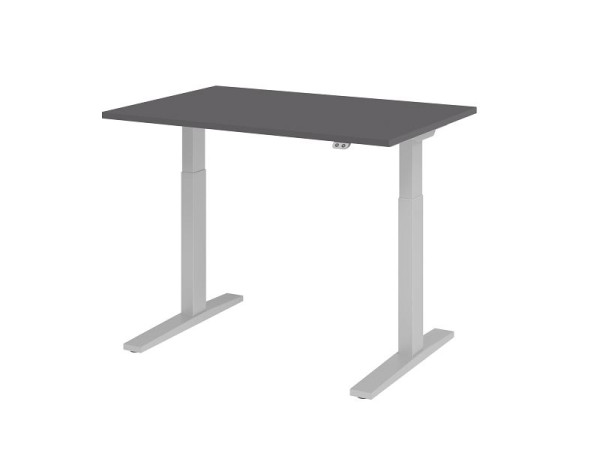Hammerbacher bureau XMKA12, 120x80cm blad: grafiet, 25 mm dik, ABS dikke rand, rechthoekige vorm, zilver, VXMKA12/G/S
