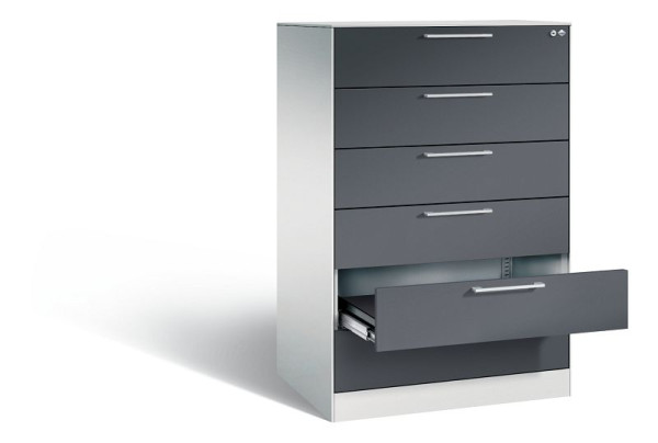 C+P ladekast Asisto, H1310xB800xD600mm, kleur: lichtgrijs/zwartgrijs, beugelgreep, 146223-624 S10028