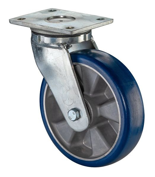 BS Rollen zwaarlastwiel zwenkwiel, polyurethaan wiel 83 Shore, aluminium velg, kogellager, plaat, diameter: 200 mm, RR100.B92.200