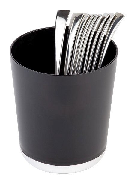 APS tafelresten/bestekcontainer, Ø 13 cm, hoogte: 15 cm, SAN, zwart, met verchroomd onderstel, -BASE CHROME-, 00020