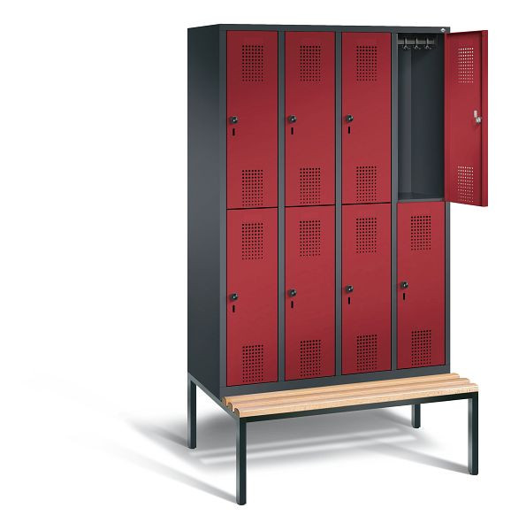 C+P locker dubbellaags Evolo, H2090xW1190xD815mm, kleur: zwartgrijs/robijnrood, 48350-40 S10043