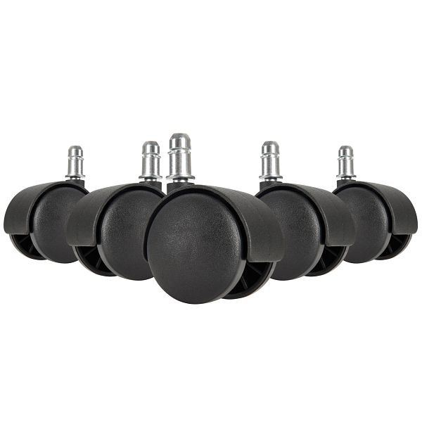 Amstyle set van 5 lichtlopende harde vloerwielen voor bureaustoelen 11 mm pen / diameter 50 mm, zwart, SPM1.911