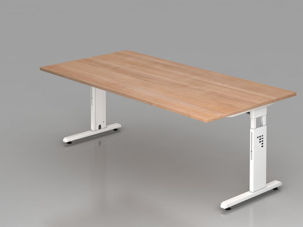 Hammerbacher bureau C-poot 200x100cm walnoot/wit, werkhoogte 65-85 cm, VOS2E/N/W