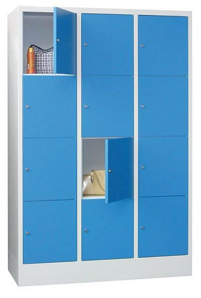 Pavoy Schließfachschrank mit Sockel 1850/500/1200, 3b x 4h, Zylinderschloss, Abteilbreite 400, glatte Türen, 61265-344-401-735515