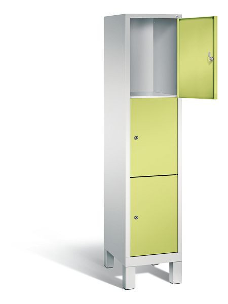 C+P lockerkast Evolo, H1850xB420xD500mm, kleur: lichtgrijs / virid groen, 3 vakken, 48010-123 S10101