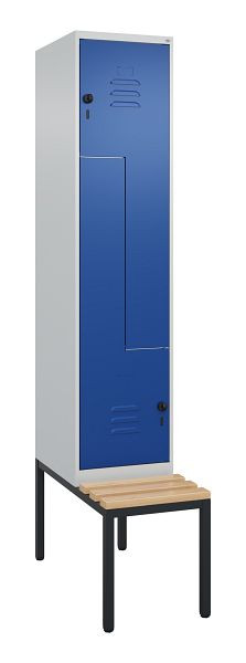 C+P Z-Spind Classic PLUS, met onderbank, 2 vakken, 2120x400x815mm, 7035/5010, draaigrendel, beuken zitlat, 0800537-122 S10003