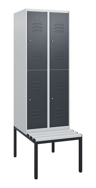 C+P dubbeldekskast Classic PLUS, 2 vakken, 1950x600x815mm, 7035/7016, cilindersloten, met bank eronder, 0803505-20 S10083