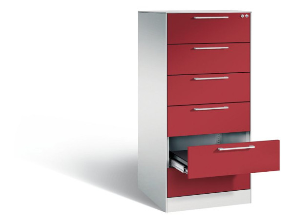 C+P archiefkast Asisto, H1310xB562xD600mm, kleur: lichtgrijs/robijnrood, beugelgreep, 146224-622 S10046