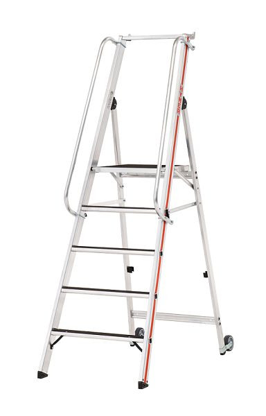 HYMER R13 platformladder met kantelrollen en lange leuning, 5 treden, stahoogte 1,15 m, 868105