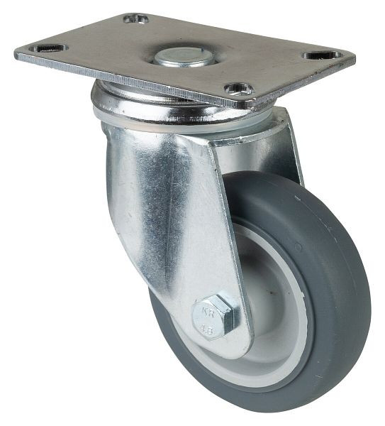 BS-wielen Zwaar apparatenwiel, wielbreedte 21 mm, wiel-Ø 80 mm, draagvermogen 80 kg, grijs rubber, glijlager, plaat, VE = 4 stuks, C100.A80.081