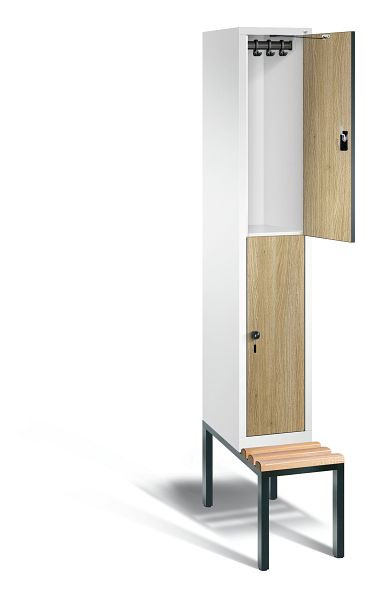 C+P locker 2-laags Evolo, H2090xB320xD815mm, kleur: verkeerswit / decor eiken Sereno, 48350-10 S10091