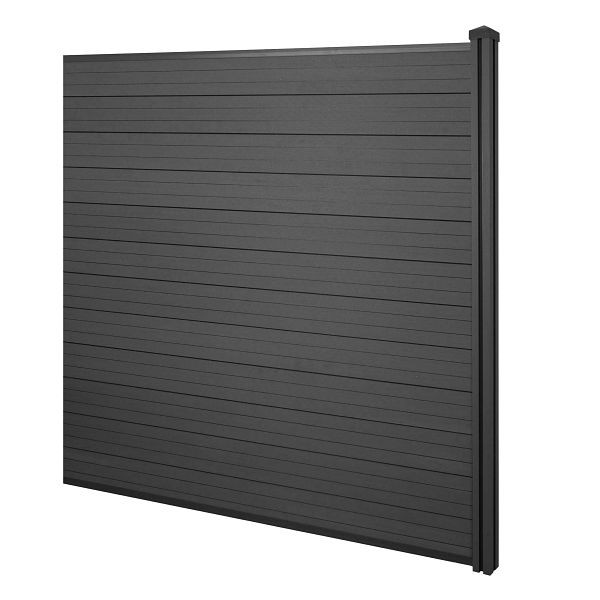 Mendler WPC inkijkscherm Sarthe, windscherm, WPC paal, aanbouwelement, 1,88m antraciet, 65004+65005+65006