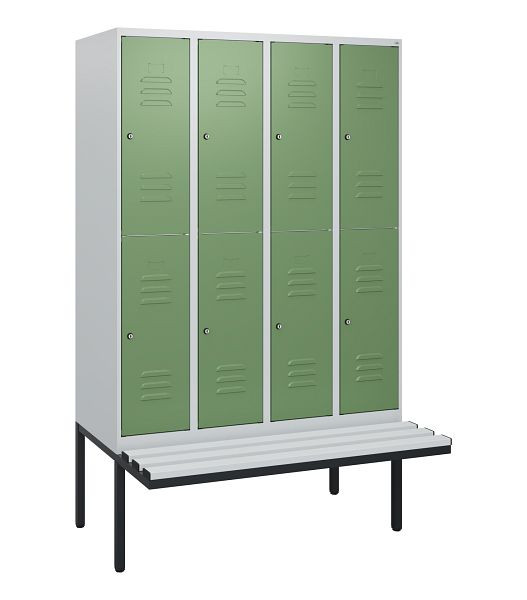 C+P dubbeldekskast Classic PLUS, 4 compartimenten, 1950x1200x815mm, 7035/6011, cilindersloten, zwevende zitting, 0803405-40 S10081