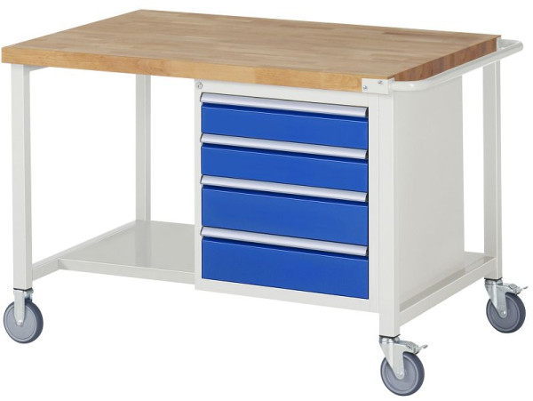 RAU verrijdbare werkbank serie 8000, 4 x laden, legbord, 1250x880x900 mm, 05-8162A6-129B4S.11