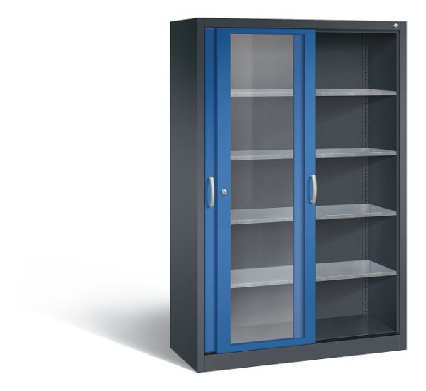 C+P schuifdeurkast Acurado, H1950xB1200xD500mm, kleur: zwartgrijs / gentiaanblauw, beugelgreep, 2059-055 S10053