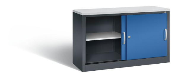 C+P dressoir met schuifdeuren Acurado, H720xB1200xD400mm, kleur: zwartgrijs / gentiaanblauw, beugelgreep, 2 niveaus, 5723-00 S10405