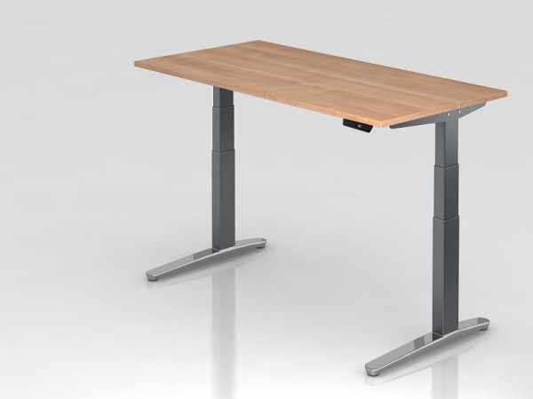 Hammerbacher elektrisch zit-sta bureau 160x80cm walnoot/grafiet, gepolijst, rechthoekige vorm, VXBHM16/N/GC