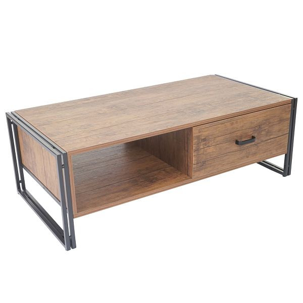 Mendler salontafel HWC-A27, bijzettafel salontafel, 41x120x60cm 3D structuur, metaal MDF, wild eiken look, 57035+57394